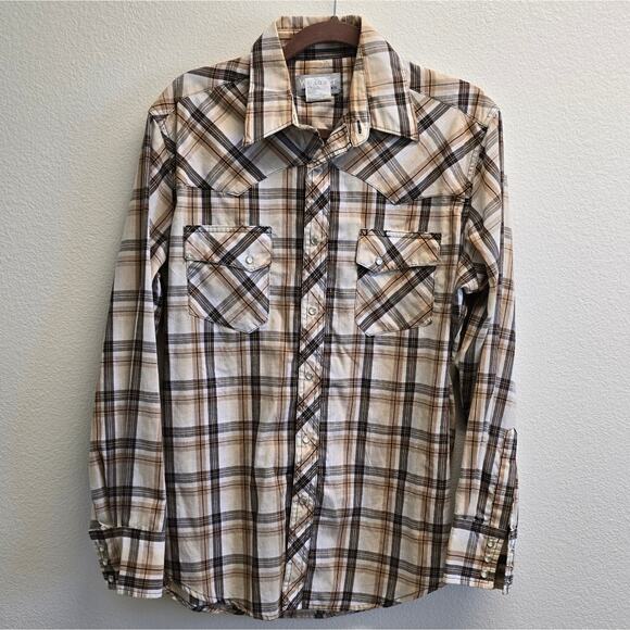 Wrangler Plaid Button Down Shirt Size M – Orange Brown Western Snap Front - Picture 1 of 5
